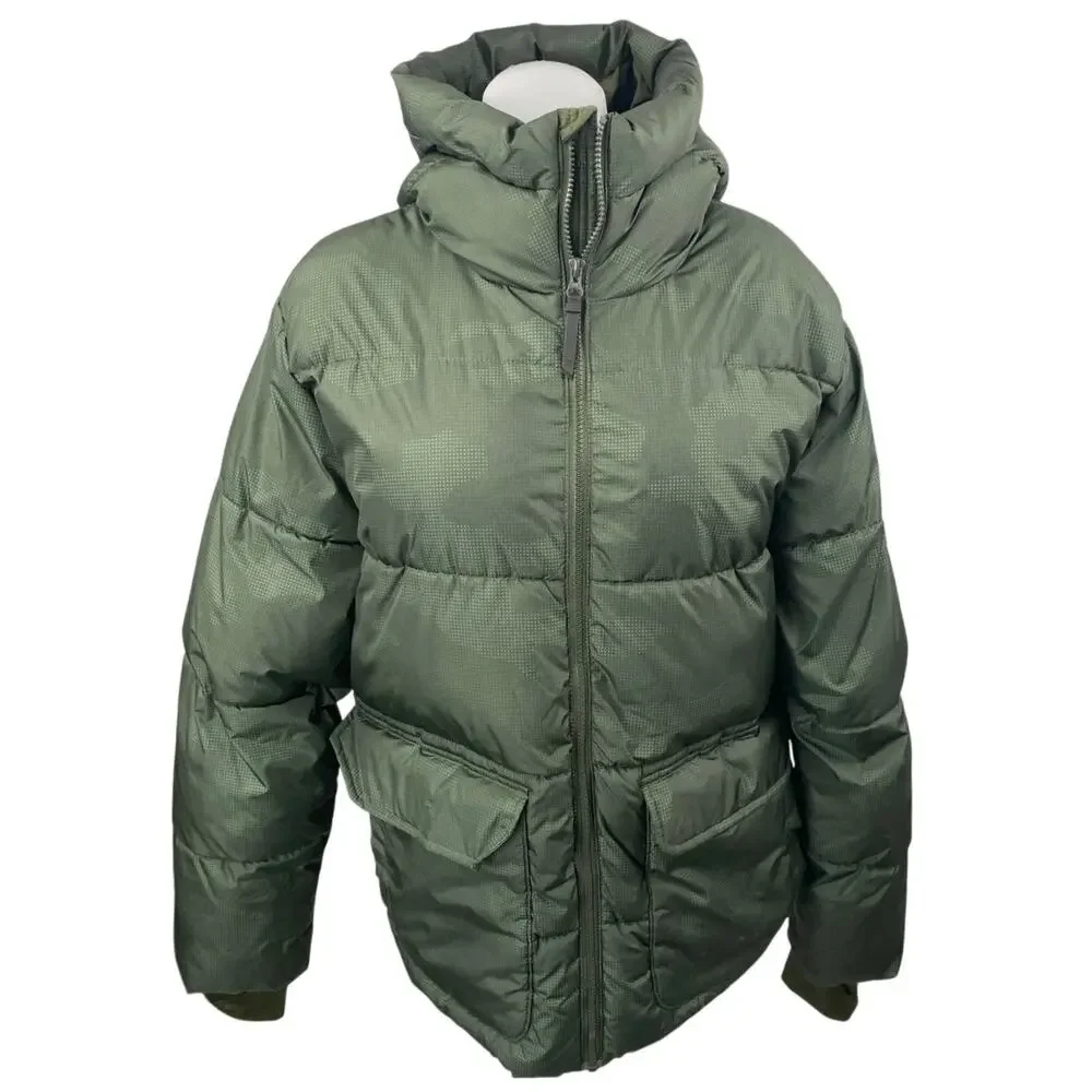 All in Motion Women's Olive Green Full Zip Hoodie Hooded Puffer Coat Jacket Sz M